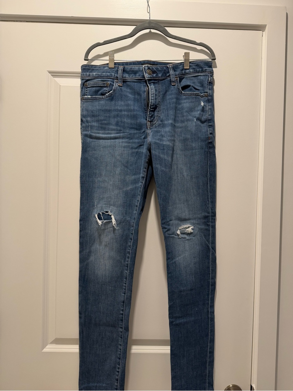 Express Men’s Slim Straight Distressed Blue Jeans